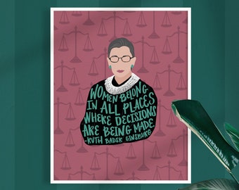 Ruth Bader Ginsburg Art Print: Feminist Quote Illustration (8x10)