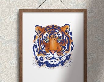 Tiger Mascot illustration wall art print, 8x10 wall decor
