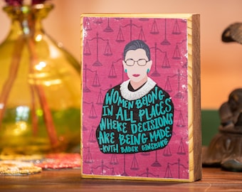 RBG Feminist Quote Wood Art: Ruth Bader Ginsburg Illustration
