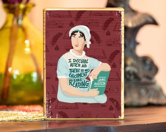 Jane Austen Feminist quote illustration wall art, image transfer on wood - MADE to ORDER