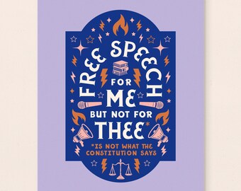 Free Speech, First Amendment Quote, illustrated typography art print (8x10)