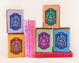 Free Speech, First Amendment Quote, Illustrated Typography on Single Wood Bookend