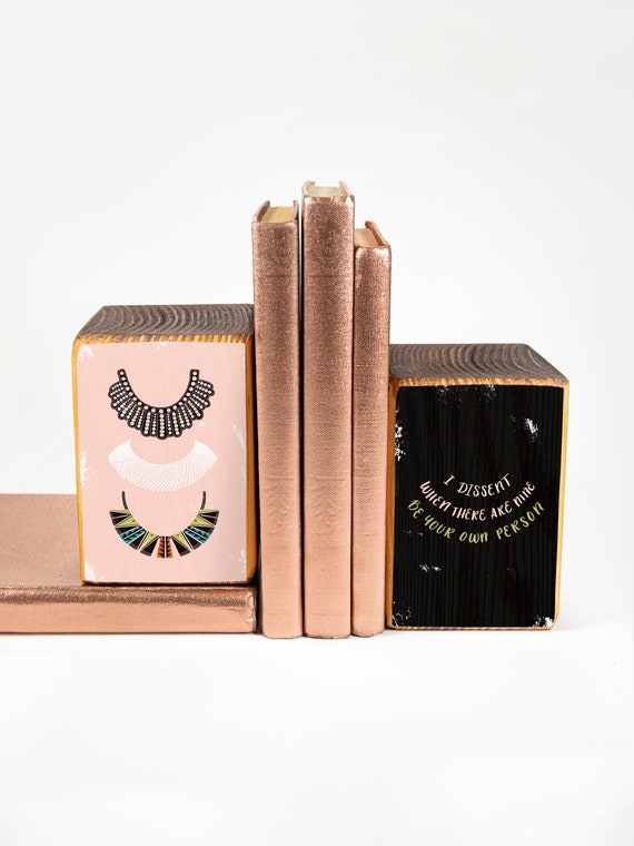 Wood Bookends With Ruth Bader Ginsburg 