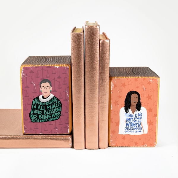 Build your own Feminist Icon bookend set, image transfer - MADE TO ORDER