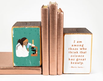 Build your own Woman Scientist bookend set, image transfer - MADE TO ORDER