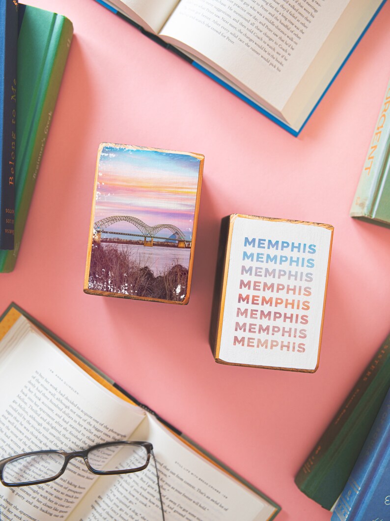 Memphis Tennessee Cotton Candy Skies Bridge Wood Bookend Etsy