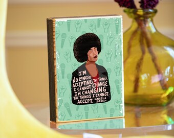 Angela Davis Feminist quote illustration wall art, image transfer on wood - MADE to ORDER