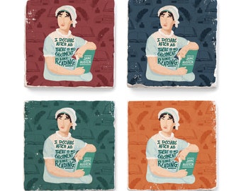 Jane Austen illustrated feminist icon set of 4 marble coasters - MADE TO ORDER