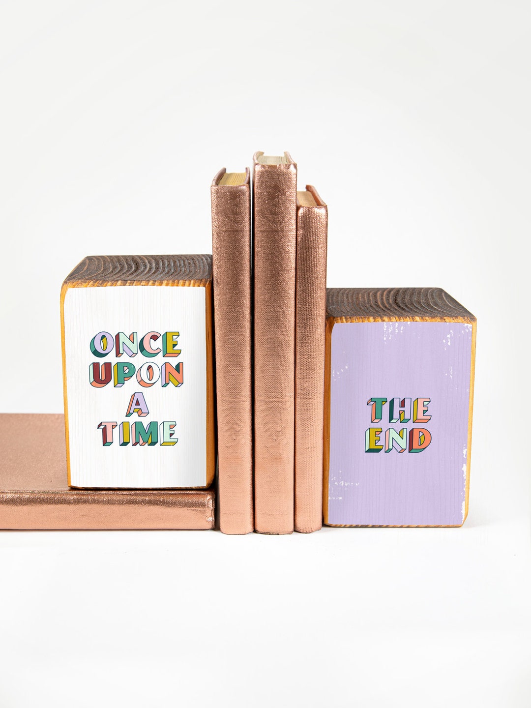 Once Upon a Time, the End, Storybook/fairytale Colorblock Wood Bookends ...
