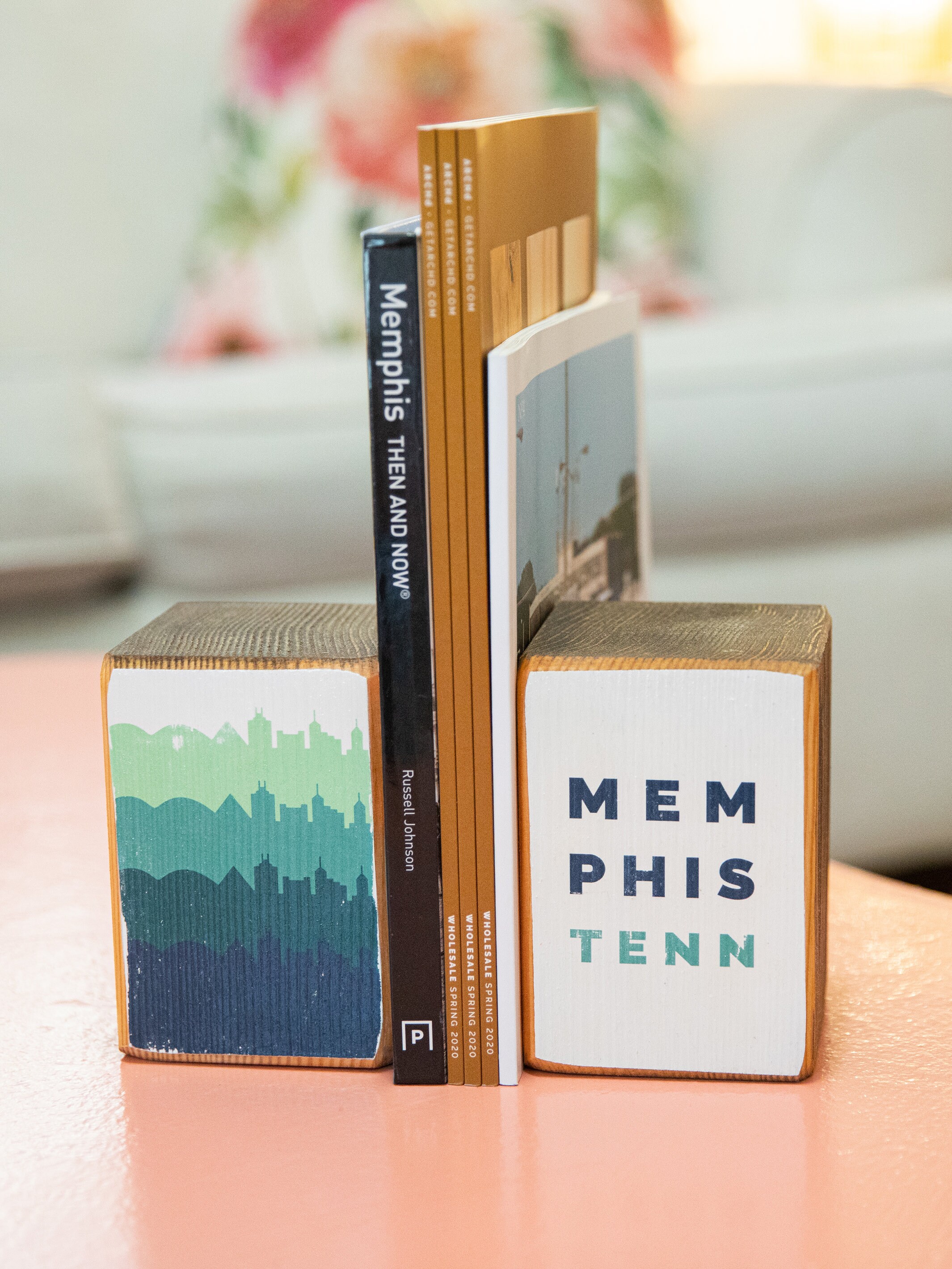 Wood bookends with Memphis Tennessee retro skyline Etsy