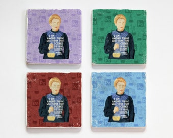 Marie Curie, "I am among those who think that science has great beauty." Chemist Illustration on marble coasters - MADE TO ORDER