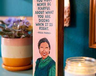 Impresión panorámica en madera con cita de Rosa Parks