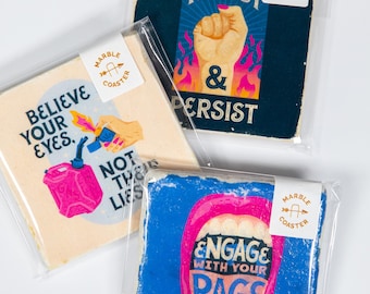 Protest Dissent Resist Art, Single Marble Coaster - Made to Order