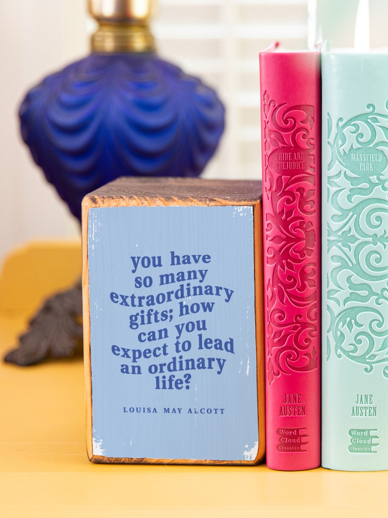 Louisa May Alcott illustration quote, wood bookend set, image transfer MADE TO ORDER image 4