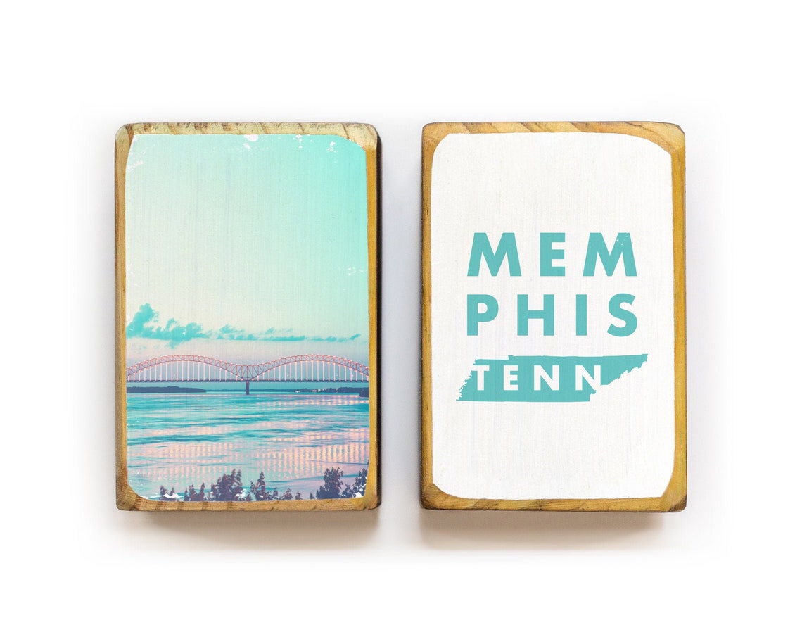 Wood Bookends With Memphis Tenn. Bridge Photo Blue or Purple Etsy