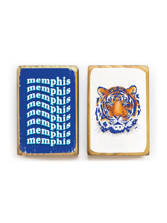 Wood Bookends With Tiger Illustration Memphis Typography Etsy