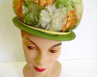 Gorgeous Vintage 1950's Flower Garden Ladies Hat/Beautiful Spring Flowers Hat