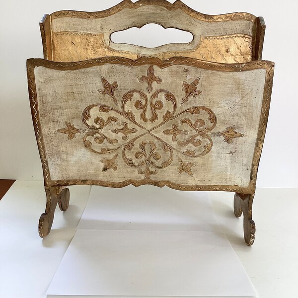 Vintage Italian Florentine Magazine Holder Stand Rack/Hollywood Glam/Shabby Cottage Chic