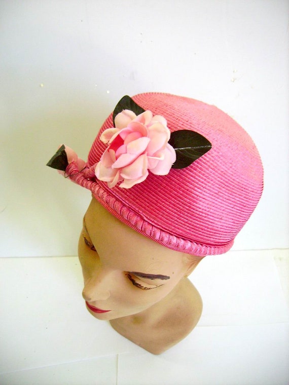 Cutest Vintage  1950's Pink Floral Ladies Hat/Desi