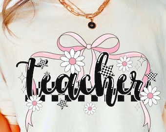 Teacher png Coquette Teacher Png Teacher Appreciation Gift Checkered First Day of School Png Retro Teacher png Back to School Png