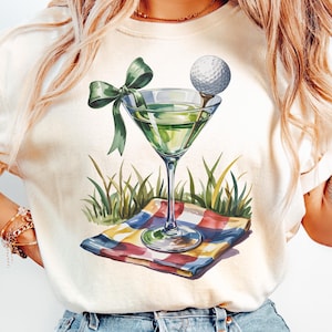 Camiseta de golf para mujer, diseño de martini, diseño de golf estético moderno, sublimación, descarga digital instantánea.