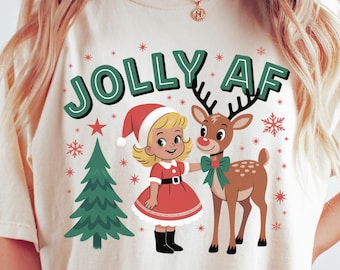 Jolly AF Png Retro Santa Png Trendy Png Christmas Sublimation Design Vintage Christmas Png Reindeer Png Tis The Season PNG