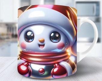 3D Glossy Snowman Mug Wrap Christmas Mug Wrap Sublimation Design PNG 11oz Mug 15oz Coffee Cup Template 3D Snowman Mug Press Design