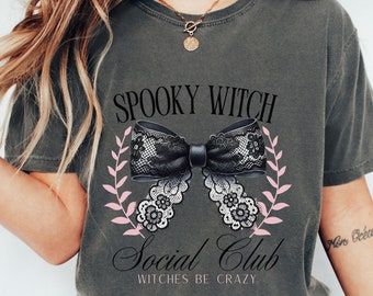 Spooky Witch Social Club png Retro Halloween png Trending png Gothic png, Black Bow png Soft Girl png Witch png Spooky girl png Coquette png