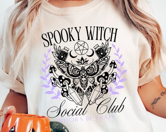 Spooky Witch Social Club png Retro Halloween png Moth png Gothic png, Black Bow png Soft Girl png Witch png Spooky girl png Coquette png
