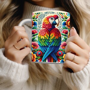 Mexican Flower Mug Wrap 11oz Mug Wrap 15oz Mug Wrap Mug Sublimation Design Instant Digital Download PNG Rainbow Parrot Mug