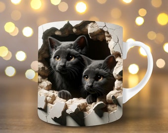 3D Kitten Hole in a Wall Mug Wrap 11oz Mug Wrap 15oz Mug Wrap Mug Sublimation Design Cat Mug Wrap Instant Digital Download PNG Black Cat Mug