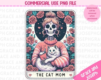 The Cat Mom Tarot-Karte PNG Tarot-Karte png Skelett Sublimation Design Tarot PNG Digitaler Download NUR Tarot-Karte Shirt PNG Katzenliebhaber PNG