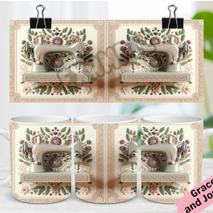 3D Sewing Machine Mug Wrap 11oz Mug Wrap 15oz Mug Wrap Mug Sublimation Design 3d Mug Wrap Cricut Mug Press PNG Vintage Sewing Mug Wrap