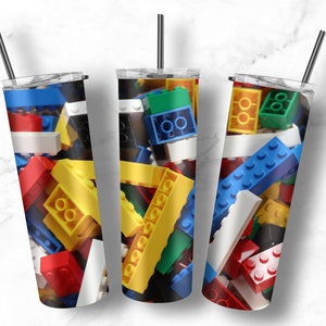 Kids Building Blocks 20oz Skinny Tumbler Template Straight PNG File Download design Kid&#39;s Toy Design Tumbler