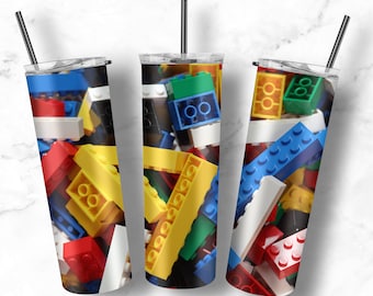 Kids Building Blocks 20oz Skinny Tumbler Template Straight PNG File Download design Kid&#39;s Toy Design Tumbler