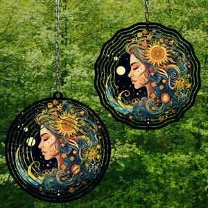 Sun Moon Wind Spinner Celestial Goddess Woman Sublimation Design Template Wind Spinner SVG Circle Round Sublimation Wind Spinners png