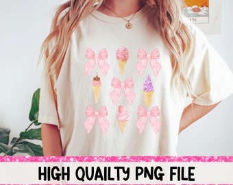 Kokette Eiscreme PNG Sommer PNG Rosa Schleife PNG Eistüte Png Sublimation Design Digital Download Soft Girl Era PNG Sommer Vibes PNG