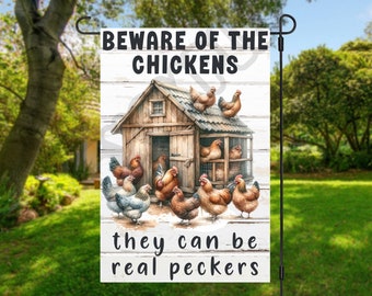 Funny Chicken Garden Flag Sublimation Design 12x18 Funny Flag Beware of Chickens Garden Flag Designs Yard Flag Instant Digital Download PNG