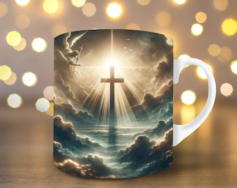 3d Christian Cross in Heaven Mug Wrap 3d Mug Wrap 3D Mug Coffee Mug Wrap Mug Sublimation 11oz Mug Wrap 15oz Mug Wrap