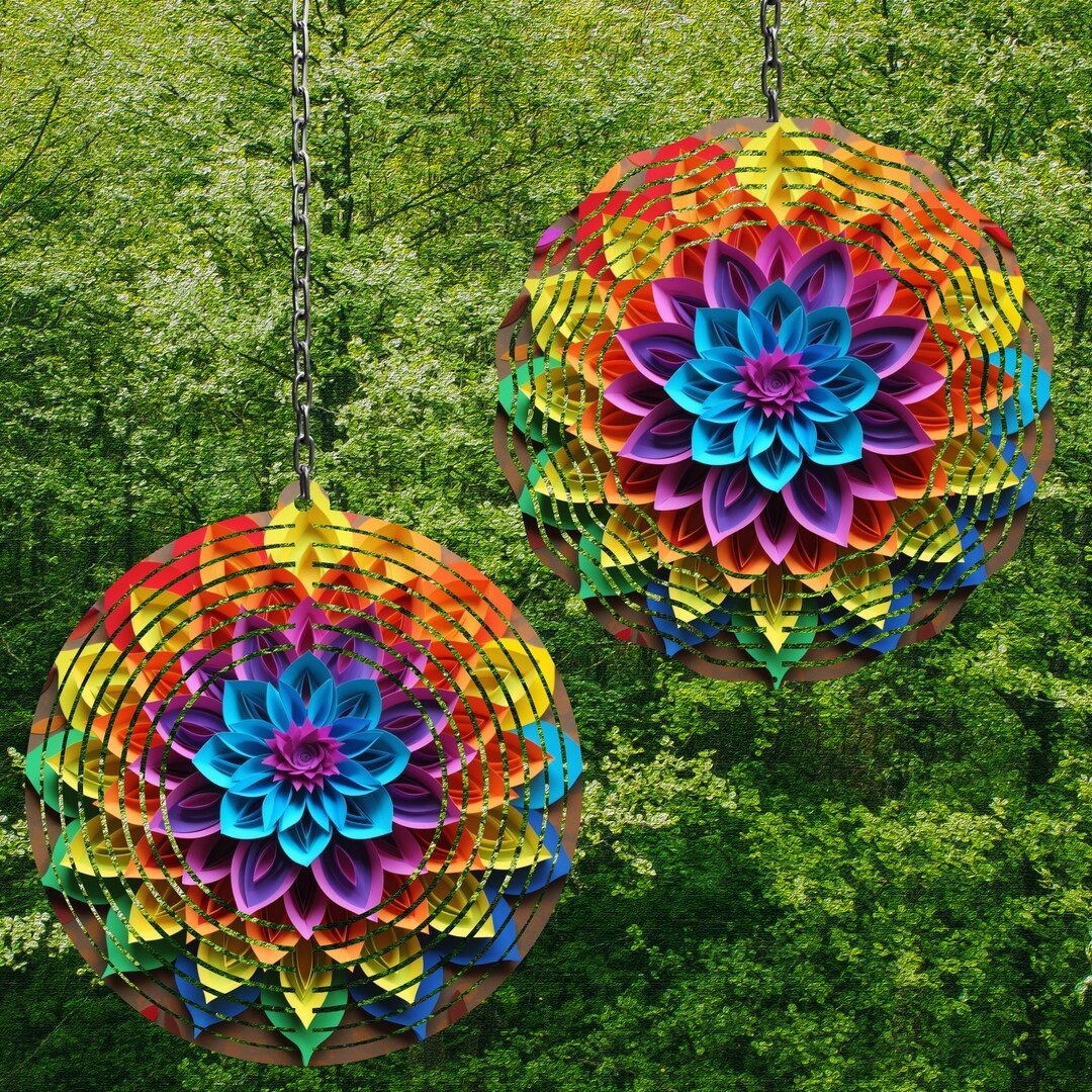 Bright Rainbow Wind Spinner Rainbow Mandala Wind Spinner PNG