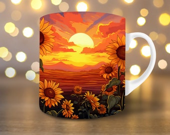 Sonnenuntergang Sonnenblume Becherverpackung 11 Unzen Becherverpackung 15 Unzen Becherverpackungsbecher Sublimationsentwurf 3d Becherverpackung PNG Sonnenblumenbecherverpackung Sonnenuntergang Becherverpackung