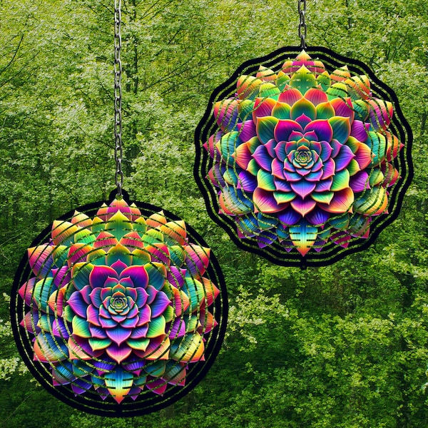 Rainbow Succulent Mandala Wind Spinner Wind Spinner Png Wind Spinner Sublimation Designs Wind Spinner Designs 3 sizes Succulent PNG