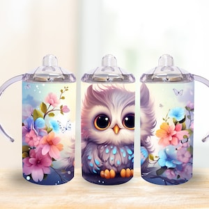 Baby Owl Kids Tumbler Wrap PNG Cartoon 12oz Hogg Straight Sippy Cup Sublimation Instant Digital Download