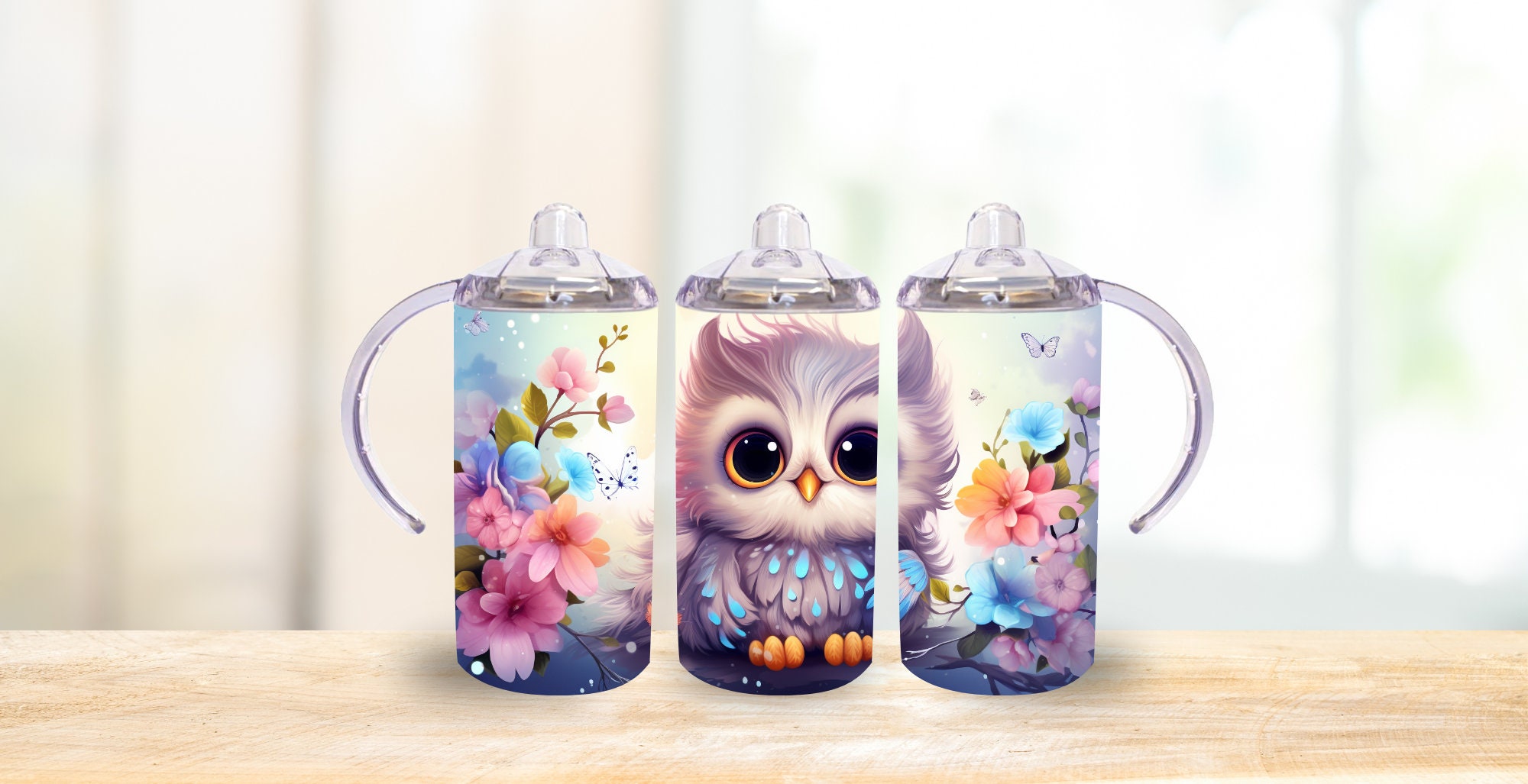 Baby Owl Kids Tumbler Wrap PNG Cartoon 12oz Hogg Straight Sippy Cup Sublimation Instant Digital Down