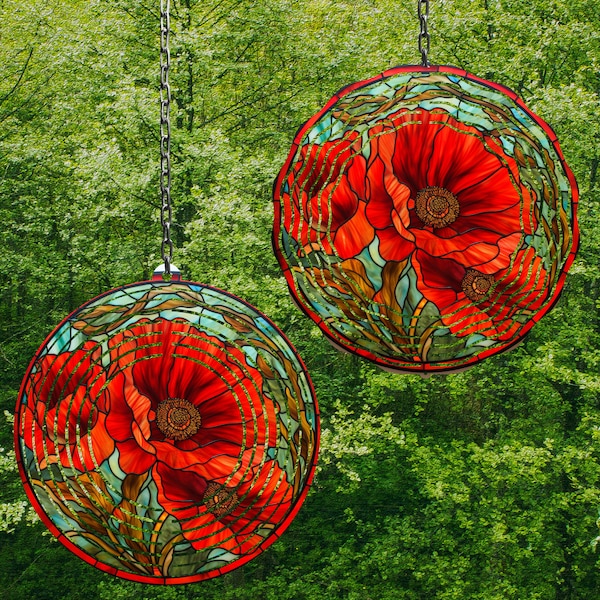 Red Poppy Wind Spinner Png Wind Spinner Sublimation Designs Wind Spinner Designs 8 in Wind Spinner Designs Stained Glass PNG 3 Sizes