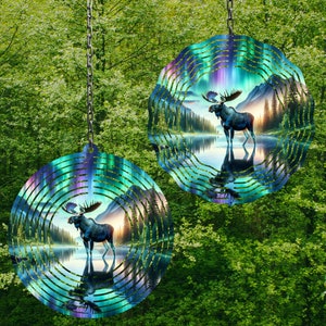 Moose Northern Lights Wind Spinner PNG Moose Wind Spinner Designs Wind Spinner Sublimation Designs Garden Spinner Wind Spinners Windspinner