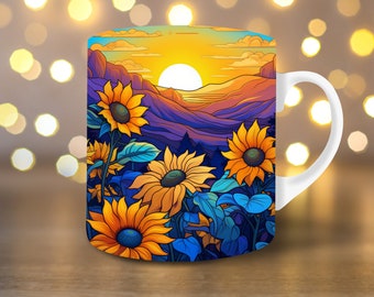 Sonnenblumen-Becherverpackung 11 Unzen Tassenverpackung 15 Unzen Tassenverpackungstasse Becher Sublimationsdesign 3D-Becherverpackung PNG Sonnenblumen-Becherverpackung Berge-Becherverpackung Sonnenuntergang-Becherverpackung