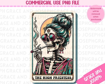 The High Priestess Tarot Card PNG Funny Tarot Card PNG Skeleton Sublimation Design Tarot PNG Digital Download Tarot Card Shirt png Stoner