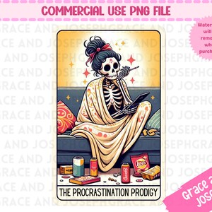 A Procrastinação Prodígio Carta de Tarô PNG Carta de Tarô Engraçada PNG Design de Sublimação de Esqueleto Tarô PNG Download Digital Camisa de Carta de Tarô png