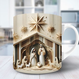 3d nativity scene mug sublimation wrap design